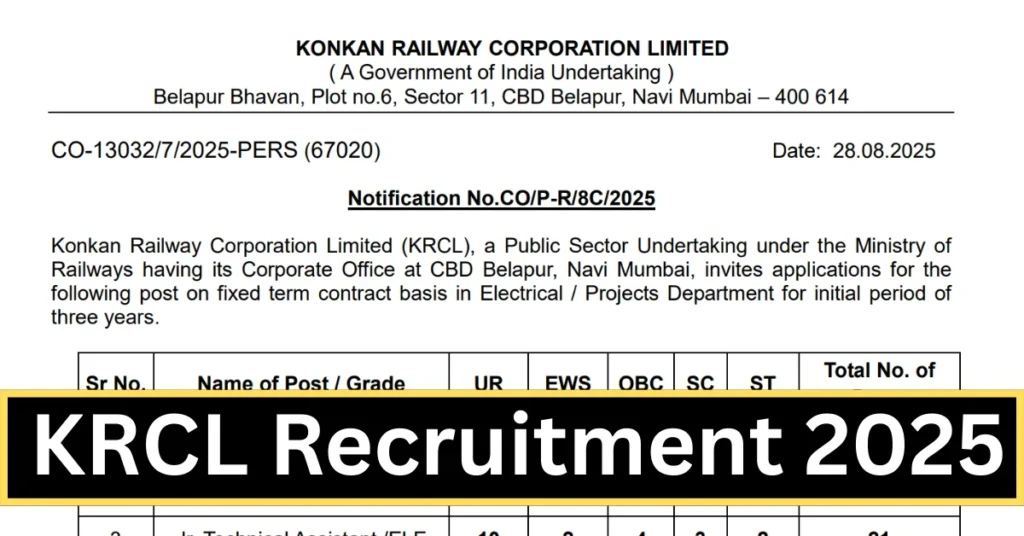 KRCL Recruitment 2025, Apply for 80 AEE, Technical Assistant and More Vacancies 1 KRCL Recruitment 2025