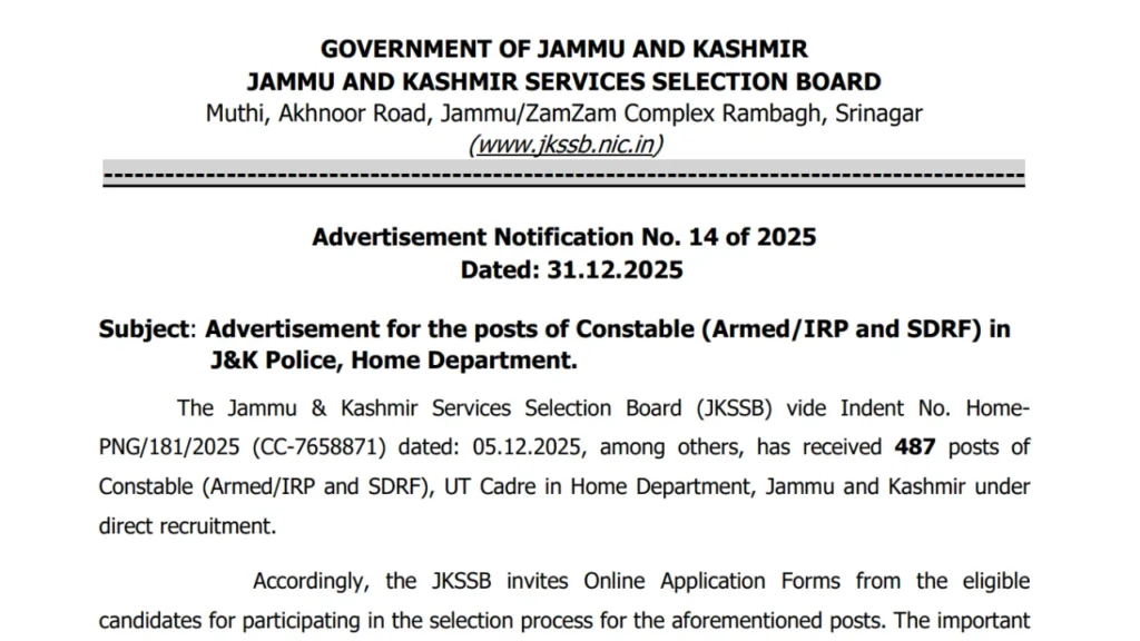 Jammu & Kashmir Police Recruitment 2026 for 669 Constable Vacancies at Telecommunication, Photographer, Armed/IRP and SDRF 1 Jammu & Kashmir Police Recruitment 2026 for 669 Constable Vacancies at Telecommunication, Photographer, Armed/IRP and SDRF