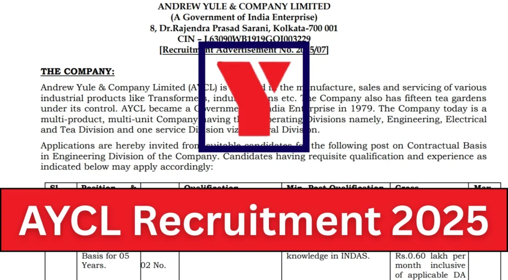AYCL Recruitment 2025, Apply Online for Addl. Officer Gr. I (F&A) Posts 1 AYCL Recruitment 2025