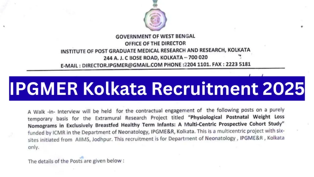 IPGMER Kolkata Recruitment 2025 for Project Nurse and Data Entry Operator Posts 1 IPGMER Kolkata Recruitment 2025