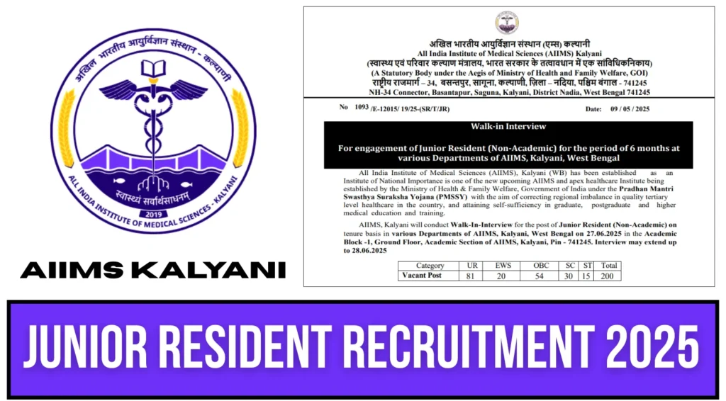 AIIMS Kalyani Junior Resident Recruitment 2025 Notification Out for 200 Posts 1 AIIMS Kalyani Junior Resident Recruitment 2025