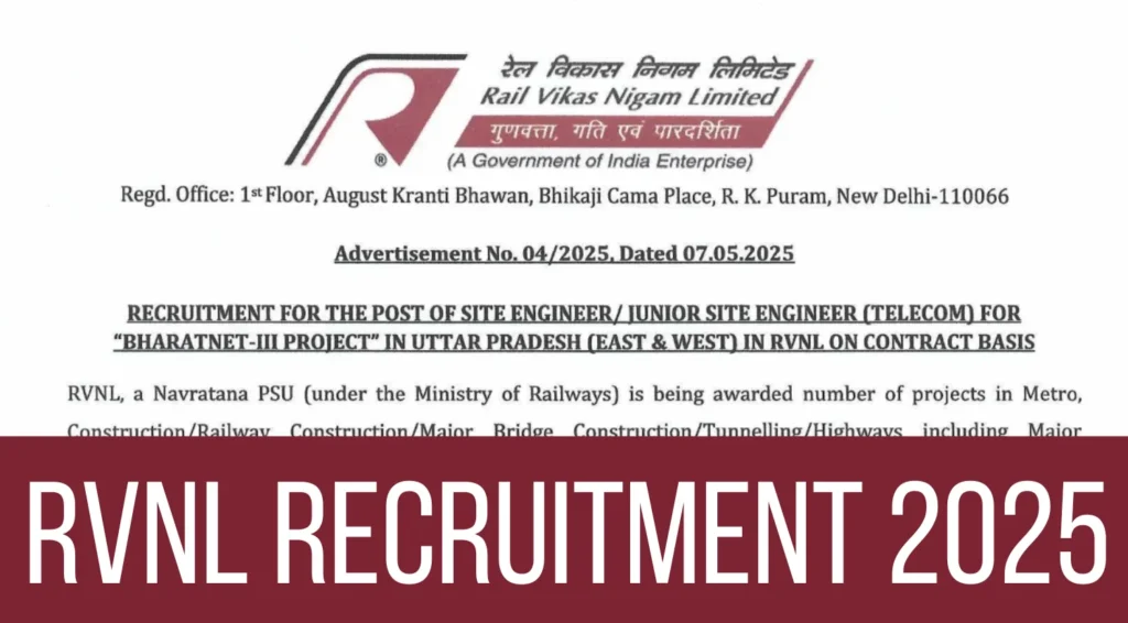 RVNL Recruitment 2025 for Site & Jr. Site Engineers at BharatNet-III Project – Apply via Walk-In 1 RVNL Recruitment 2025 for Site & Jr. Site Engineers at BharatNet-III Project