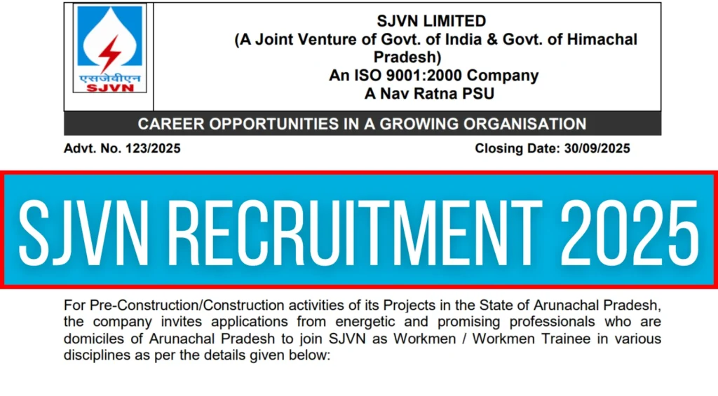 SJVN Recruitment 2025 for Assistant and Workmen Trainee Posts, Apply Offline 1 SJVN Recruitment 2025 for Assistant and Workmen Trainee Posts, Apply Offline