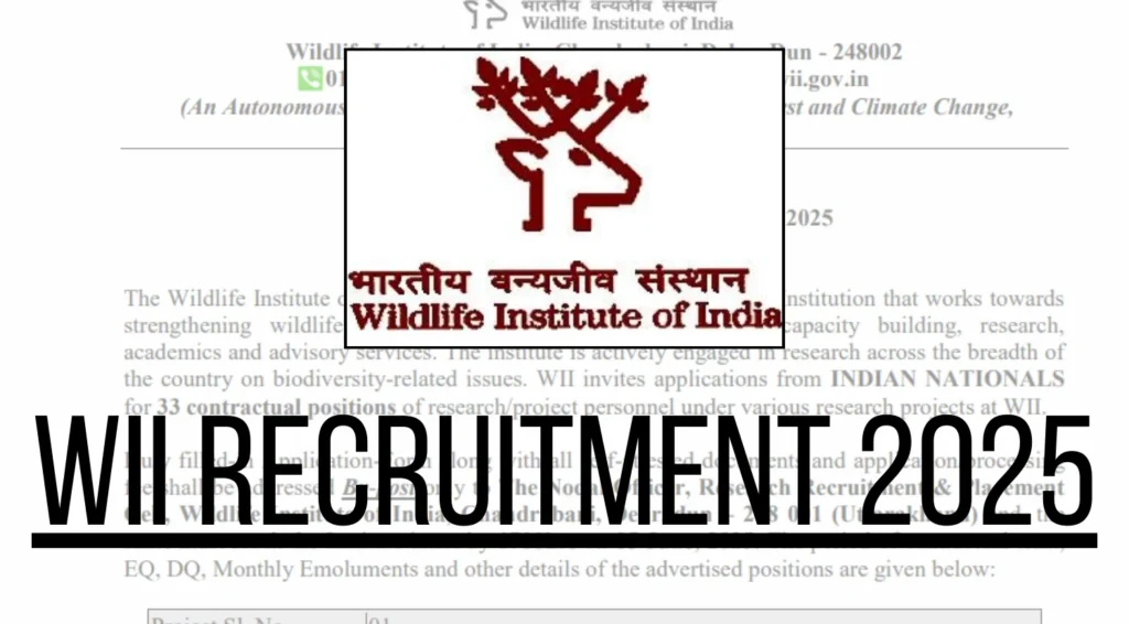 Wildlife Institute of India Recruitment 2025 PDF Out: 33 Vacancies for Project Staff 1 Wildlife Institute of India Recruitment 2025