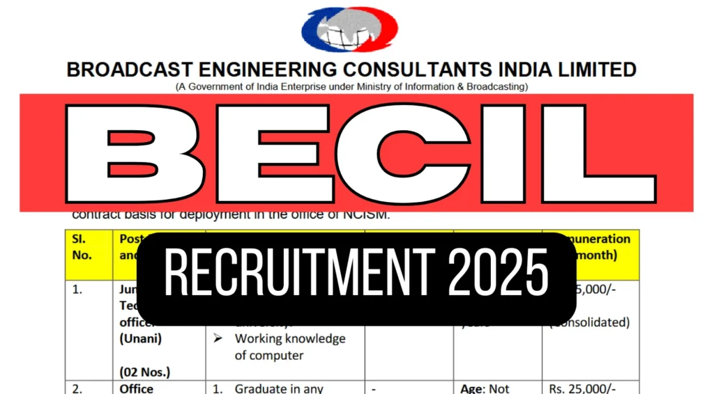BECIL Recruitment 2025: Apply Offline for Consultant Posts in Delhi NCR 1 BECIL Recruitment 2025 at NCISM