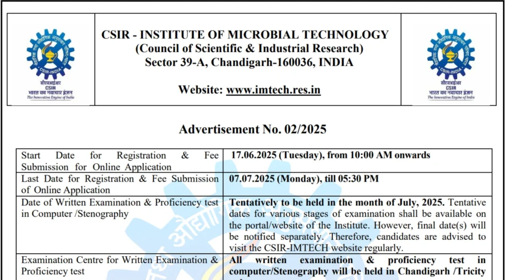 CSIR IMTECH Recruitment 2025 Apply Online for JHT, JSA & JST Posts 1 CSIR IMTECH Recruitment 2025 Apply Online for JHT, JSA & JST Posts