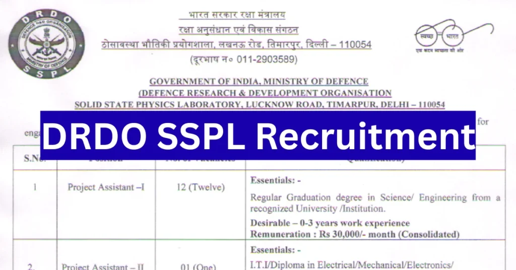 DRDO SSPL Recruitment 2025 Notification Out for MTS and Project Assistant Posts 1 DRDO SSPL Recruitment