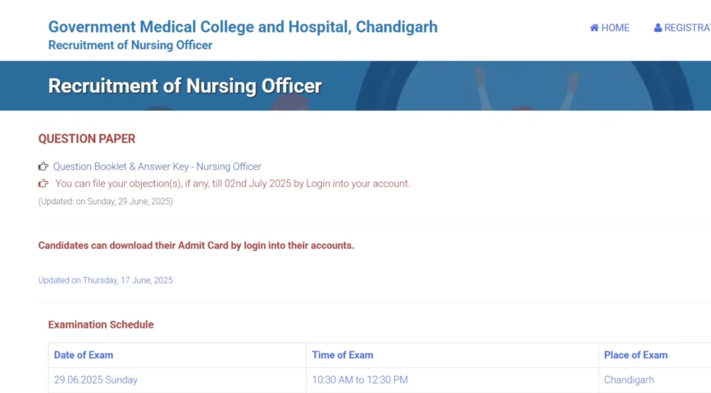 GMCH Chandigarh Nursing Officer Answer Key 2025 Released – Download PDF and Raise Objections Till 2nd July 1 GMCH Chandigarh Nursing Officer Answer Key 2025