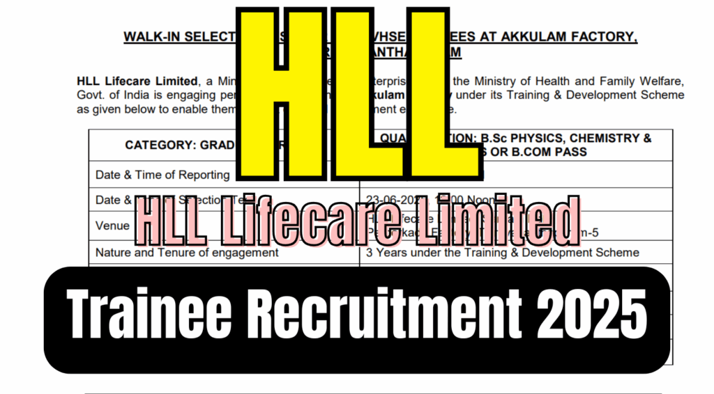 HLL Trainee Recruitment 2025, Walk-in for Graduate, SSLC & ITI Trainee Posts 1 HLL Trainee Recruitment 2025, Walk-in for Graduate, SSLC & ITI Trainee Posts