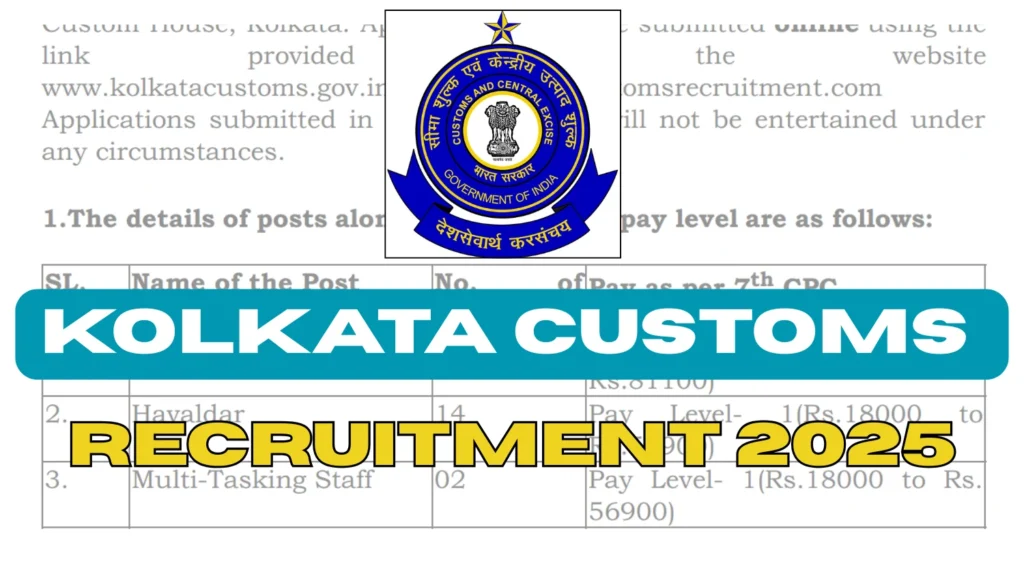 Kolkata Customs Recruitment 2025 for 26 MTS, Tax Assistant & Havaldar Posts 1 Kolkata Customs Recruitment 2025 for 26 MTS, Tax Assistant & Havaldar Posts