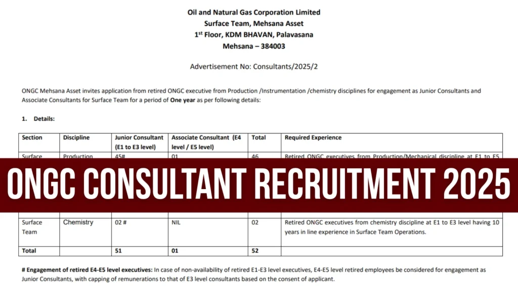 ONGC Consultant Recruitment 2025 Out for 52 Posts, Apply Before 7th August 1 ONGC Consultant Recruitment 2025