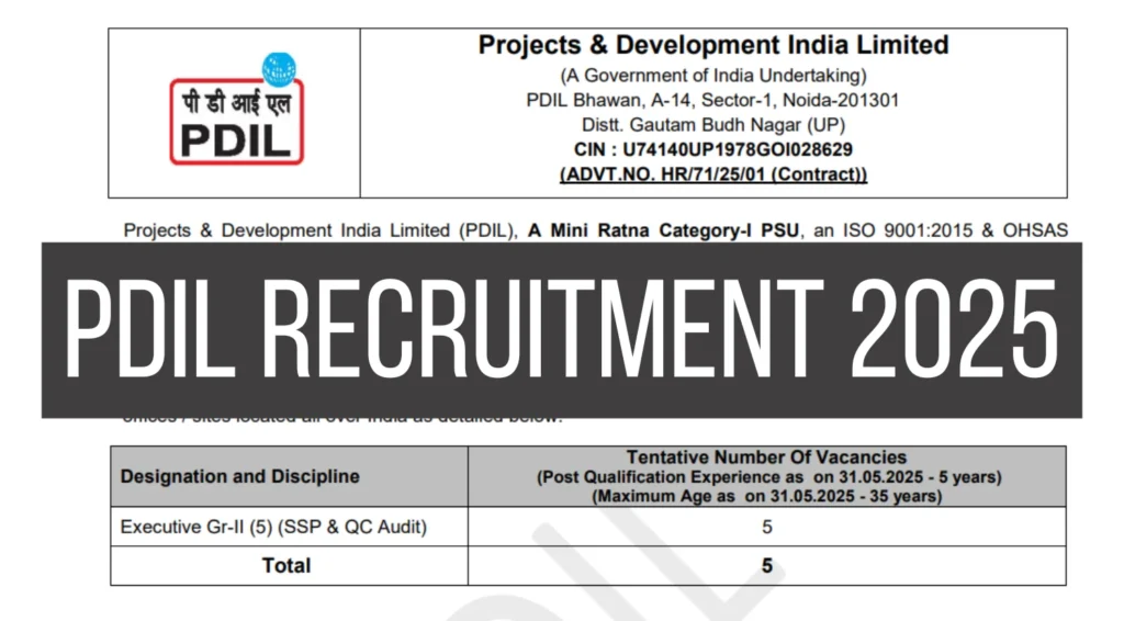 PDIL Recruitment 2025 Notification Out for Executive Grade II Vacancies 1 PDIL Recruitment 2025 Notification Out for Executive Grade II Vacancies