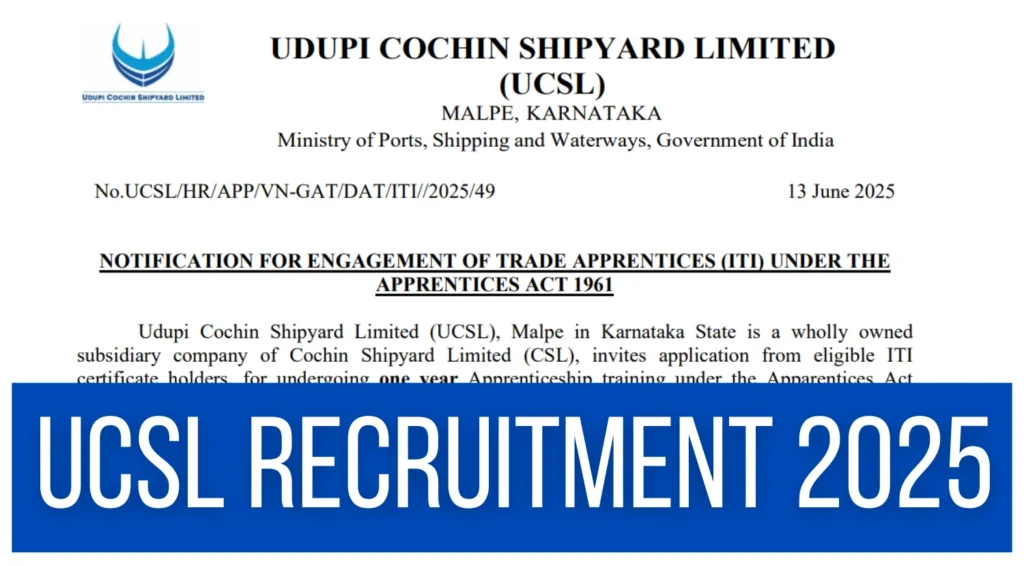 UCSL ITI Trade Apprentice Recruitment 2025 Notification Out 1 UCSL ITI Trade Apprentice Recruitment 2025 Notification Out