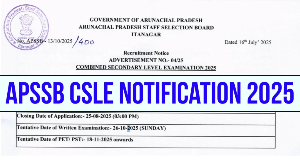 APSSB CSLE Notification 2025 Out for 461 MTS, Constable, Fireman & More Group C Vacancies 1 APSSB CSLE Notification 2025