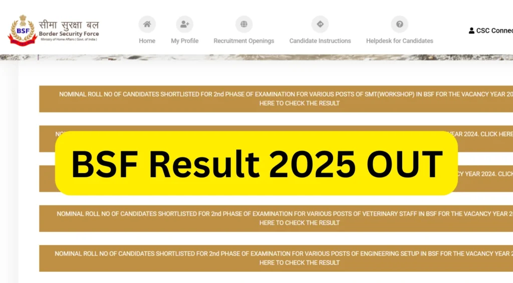 BSF Result 2025 OUT for SMT, Engineering, Vet Staff, Air & Water Wing, Download Merit List PDF at rectt.bsf.gov.in 1 BSF Result 2025 OUT