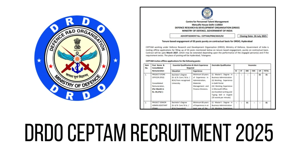 DRDO CEPTAM Recruitment 2025 Notification Out, Apply for PSO, PSAA & PAA Posts 1 DRDO CEPTAM Recruitment 2025