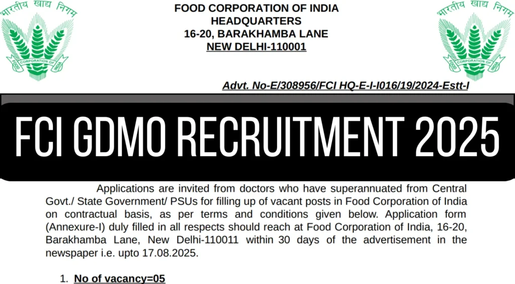 FCI GDMO Recruitment 2025 Notification Out, Vacancies Across States 1 FCI GDMO Recruitment 2025