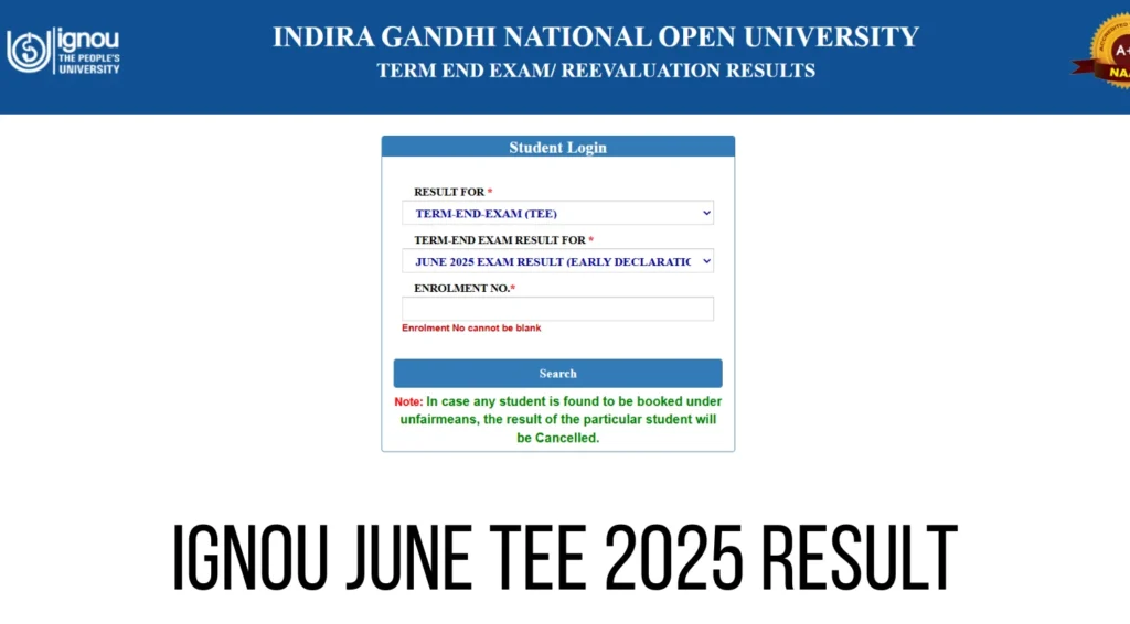 IGNOU June TEE 2025 Result at ignou.ac.in, Direct Login Link Here 1 IGNOU June TEE 2025 Result