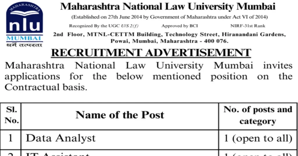 MNLU Mumbai Recruitment 2025 Notification Out, Apply Online for Non-Teaching Posts 1 MNLU Recruitment 2025