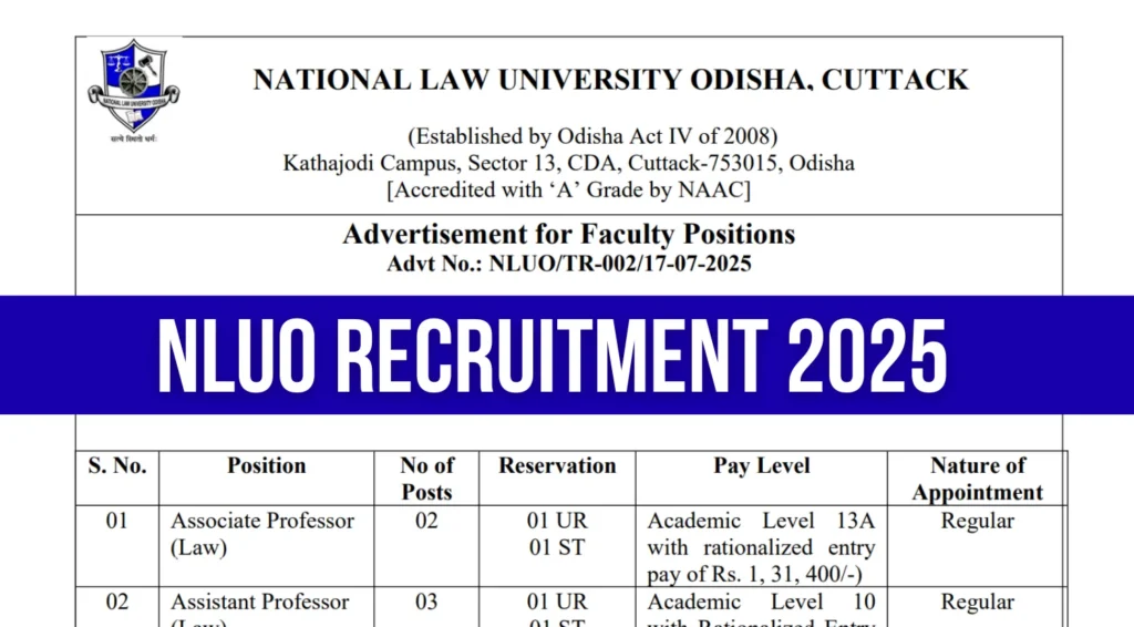 NLUO Recruitment 2025 Notification Out for Associate Professor Vacancies 1 NLUO Recruitment 2025 Notification Out for Associate Professor Vacancies
