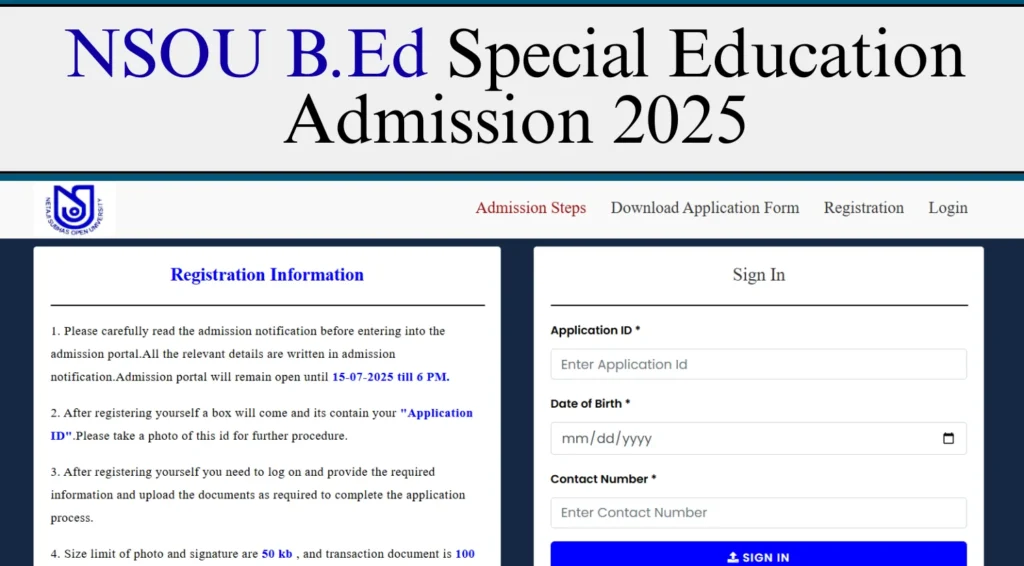 NSOU B.Ed Special Education Admission 2025 Last Date Extended, Apply Till 15th July 1 NSOU B.Ed Special Education Admission 2025
