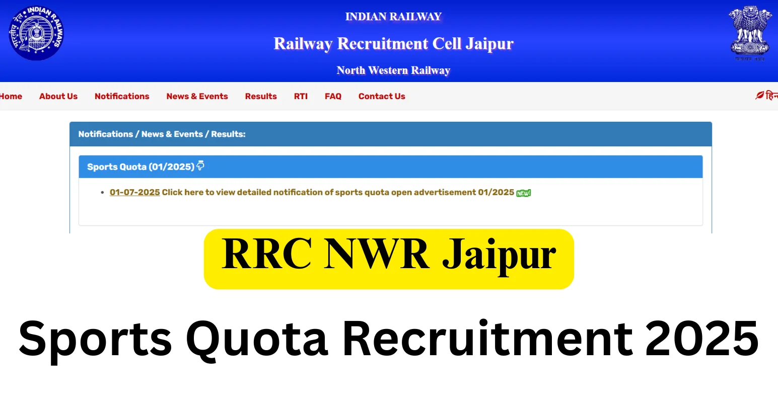 RRC NWR Jaipur Sports Quota Recruitment 2025 Notification Out