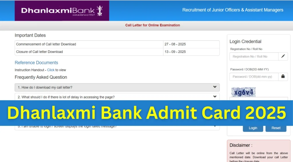 Dhanlaxmi Bank Admit Card 2025 Out for Junior Officer and Assistant Manager, Download Now 1 Dhanlaxmi Bank Admit Card 2025 Out for Junior Officer and Assistant Manager, Download Now