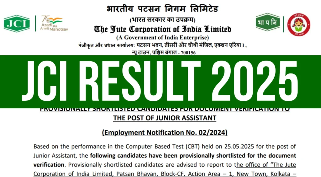 JCI Result 2025 Out, Download Junior Assistant and Junior Inspector Merit List PDF 1 JCI Result 2025 Out, Download Junior Assistant and Junior Inspector Merit List PDF