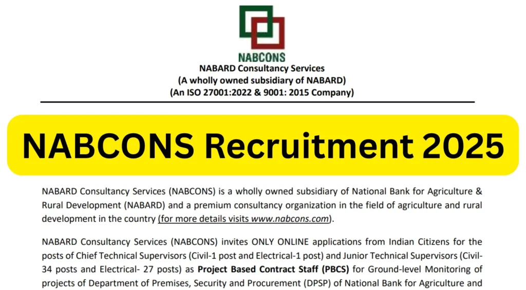 NABCONS Recruitment 2025 Notification PDF Out, Apply Online for 63 Technical Supervisor Posts 1 NABCONS Recruitment 2025