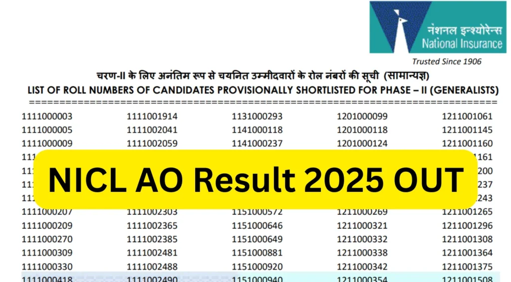 NICL AO Result 2025 OUT, Download Prelims Result PDF @nationalinsurance.nic.co.in 1 NICL AO Result 2025 OUT Download Prelims Result PDF
