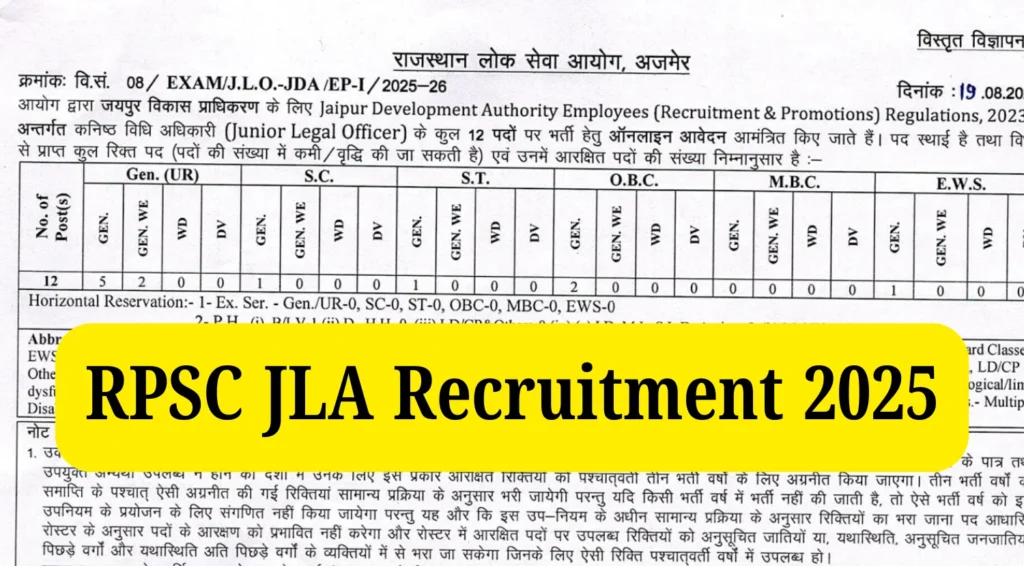 RPSC JLA Recruitment 2025, Apply Now for Junior Legal Officer Vacancies 1 RPSC JLA Recruitment 2025