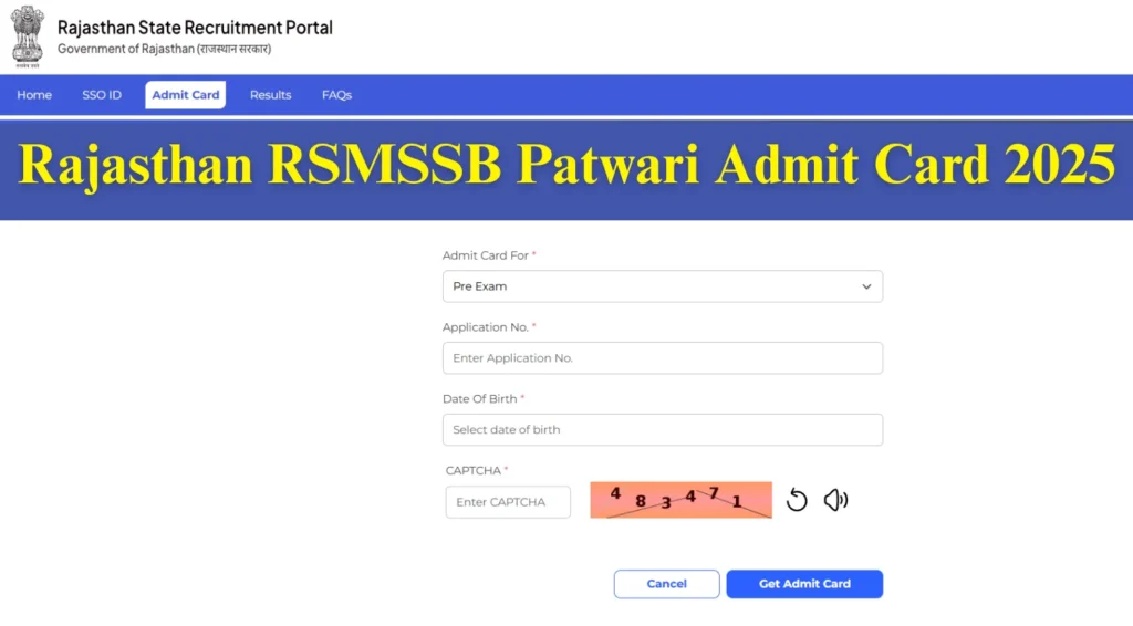 Rajasthan RSMSSB Patwari Admit Card 2025 Out at rsmssb.rajasthan.gov.in, Direct Call Letter Download Link 1 Rajasthan RSMSSB Patwari Admit Card 2025