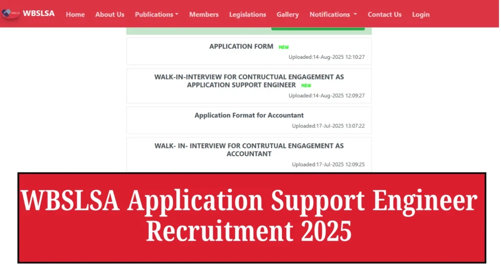 WBSLSA Application Support Engineer Recruitment 2025, Walk-in-Interview 1 WBSLSA Application Support Engineer Recruitment 2025