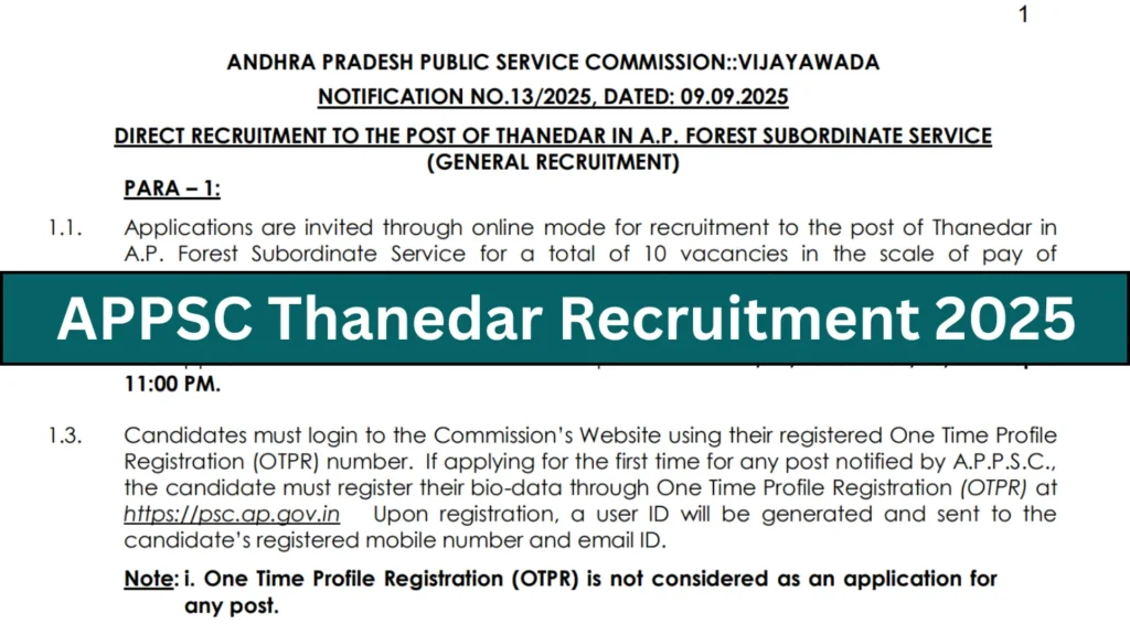 APPSC Thanedar Recruitment 2025 Notification Out, Apply Online from Sept 11 1 APPSC Thanedar Recruitment 2025