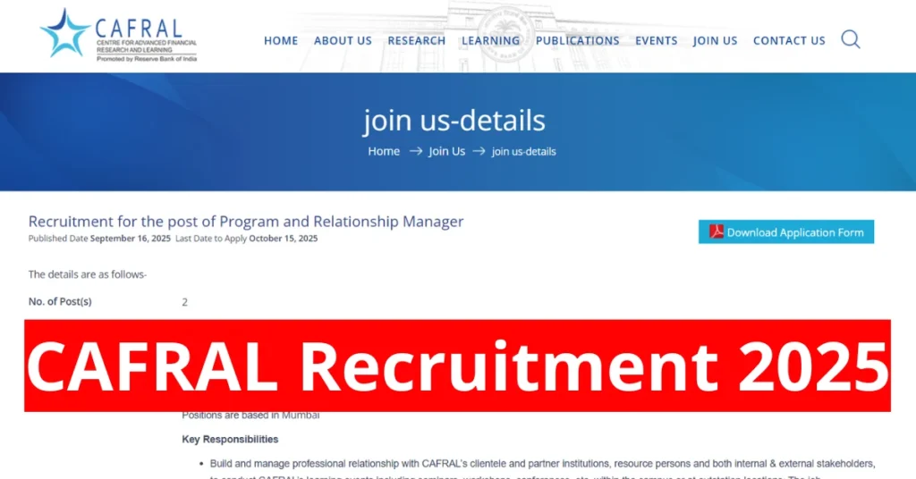 CAFRAL Recruitment 2025 Notification Out for Research Program Coordinator & Program and Relationship Manager 1 CAFRAL Recruitment 2025
