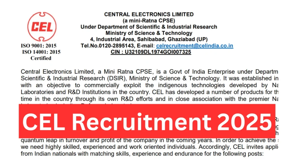 CEL Recruitment 2025 Out for 55 Clerk, JE & More Posts, Apply by 25 Sep 1 CEL Recruitment 2025