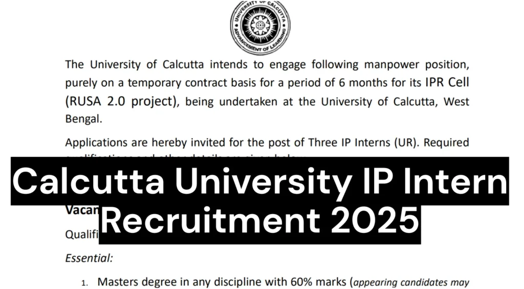 Calcutta University IP Intern Recruitment 2025, Check Eligibility Details 1 Calcutta University IP Intern Recruitment 2025