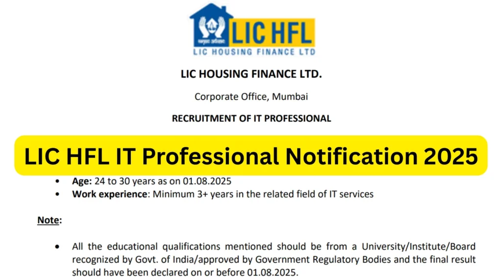 LIC HFL IT Professional Notification 2025 Out, Apply Online link @lichousing.com 1 LIC HFL IT Professional Notification 2025