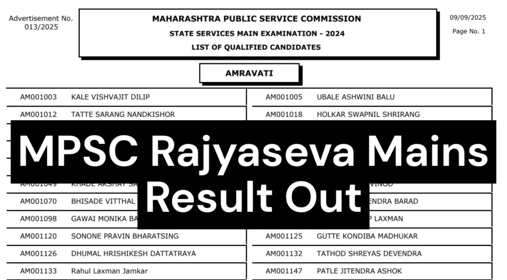MPSC Rajyaseva Mains Result 2025 Out, Download Merit List PDF @mpsc.gov.in 1 MPSC Rajyaseva Mains Result Out