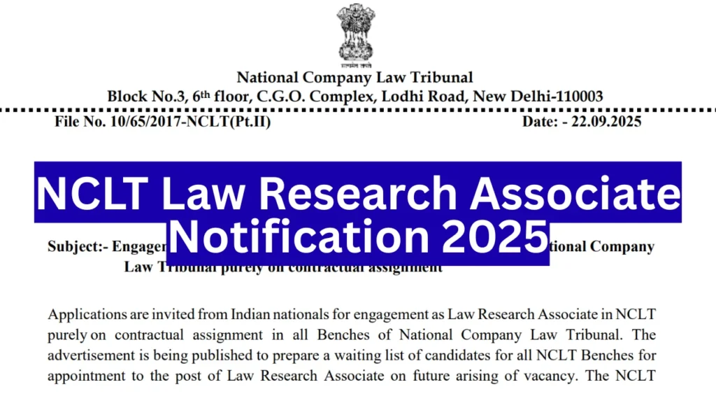 NCLT Law Research Associate Notification 2025 Out, Apply Online for Vacancies Across All Benches 1 NCLT Law Research Associate Notification 2025