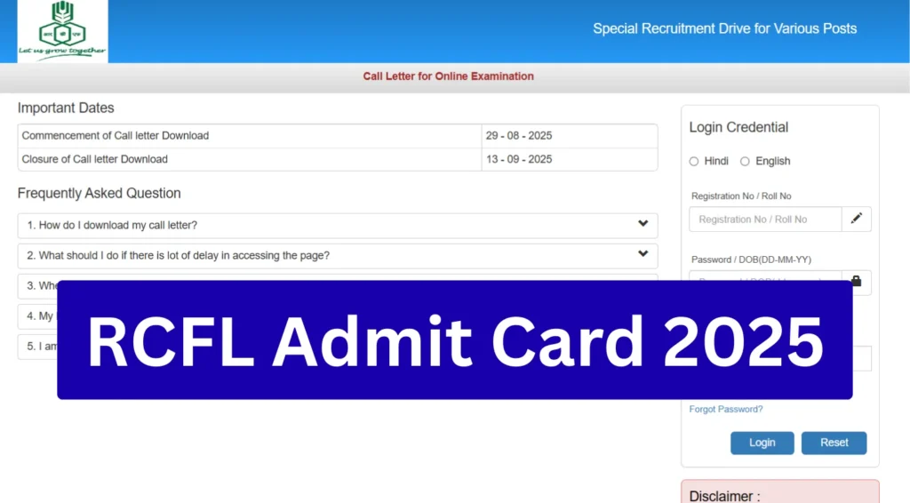 RCFL Admit Card 2025 Out @rcfltd.com, Download Operator, Technician, Junior Fireman Hall Ticket 1 RCFL Admit Card 2025