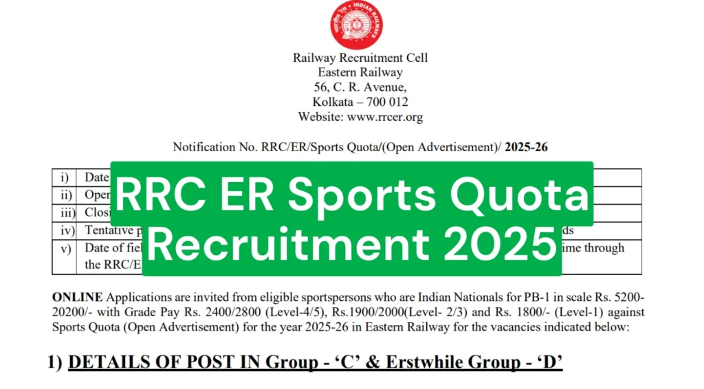 RRC ER Sports Quota Recruitment 2025: Apply Online for 50 Group C & Group D Posts 1 RRC ER Sports Quota Recruitment 2025: Apply Online for 50 Group C & Group D Posts
