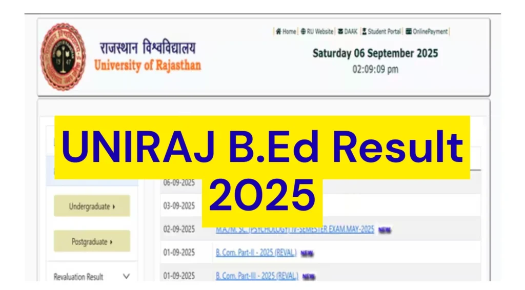 UNIRAJ B.Ed Result 2025 Out at result.uniraj.ac.in, Direct Link to Check Part I & II Results 1 UNIRAJ B.Ed Result 2025