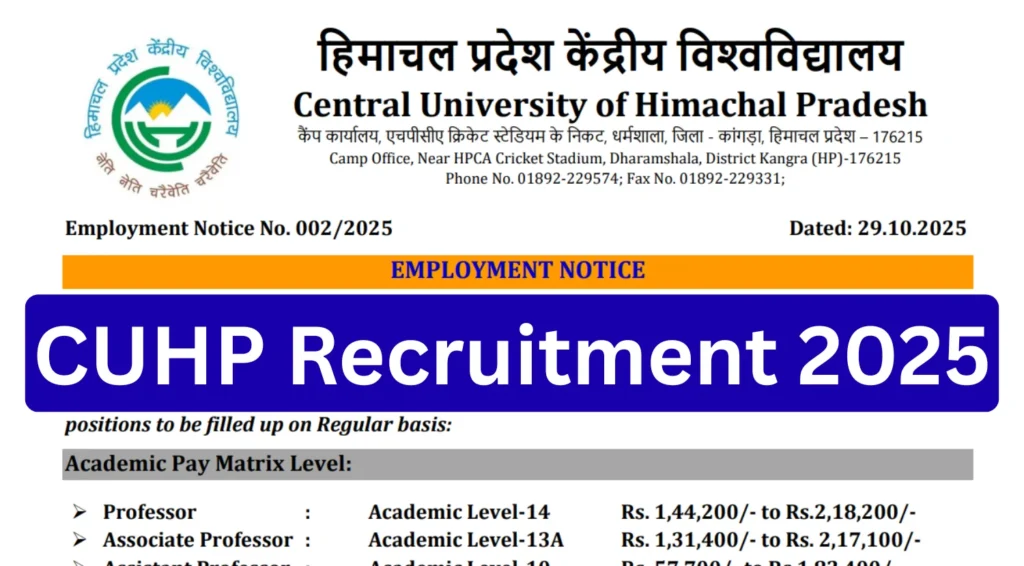 CUHP Recruitment 2025: Apply for Teaching Posts on Regular and Contract Basis 1 CUHP Recruitment 2025: Apply for Teaching Posts on Regular and Contract Basis