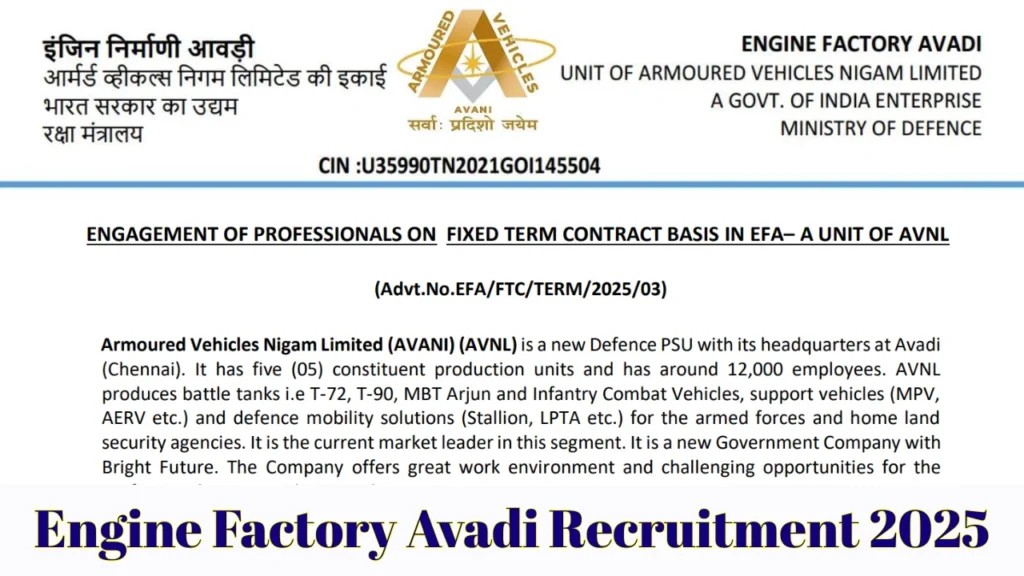 Engine Factory Avadi Recruitment 2025 Notification Out, Apply Offline 1 Engine Factory Avadi Recruitment 2025 Notification Out, Apply Offline