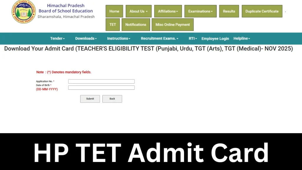 HP TET Admit Card 2025 Out, Download HPTET November Exam Hall Ticket at hpbose.org 1 HP TET Admit Card 2025