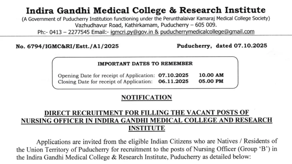 IGMCRI Nursing Officer Recruitment 2025 Notification Out, Apply Offline For 226 Vacancies 1 IGMCRI Nursing Officer Recruitment 2025 Notification Out, Apply Offline For 226 Vacancies