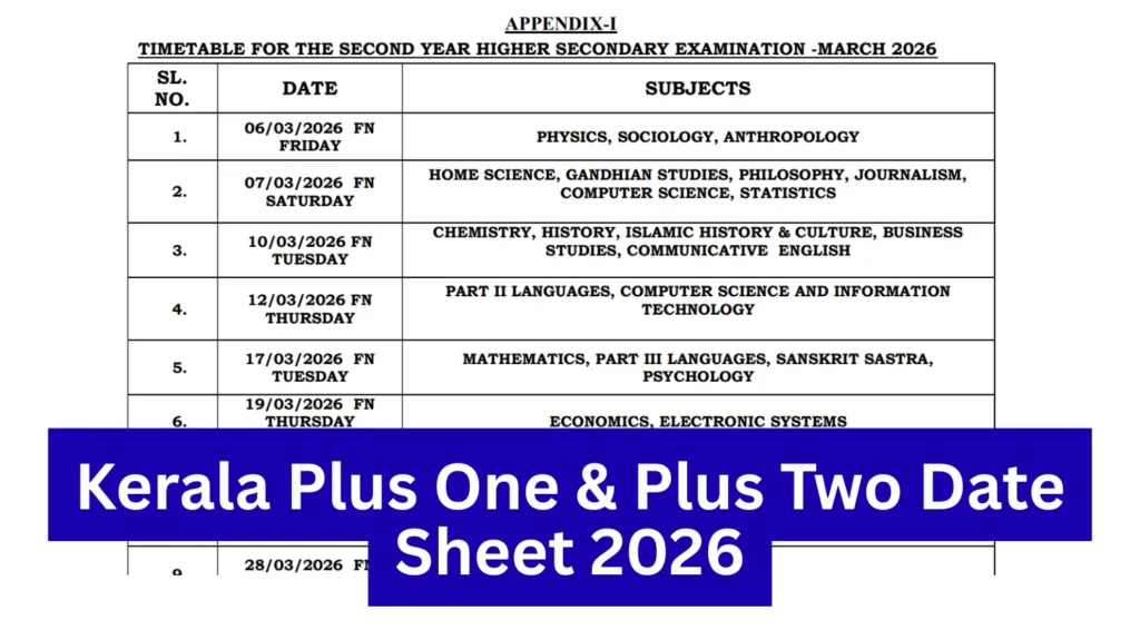 Kerala Plus One & Plus Two Date Sheet 2026 Out, Check DHSE Class 11 & 12 Final Exam Timetable here 1 Kerala Plus One & Plus Two Date Sheet 2026