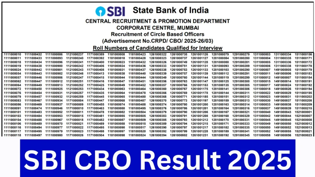 SBI CBO Result 2025 Out, Download Interview List for Circle Based Officer Posts 1 SBI CBO Result 2025 Out, Download Interview List for Circle Based Officer Posts