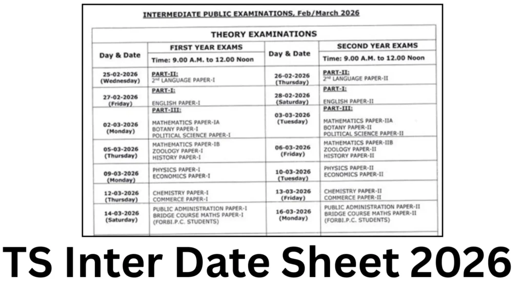TS Inter Date Sheet 2026 Out, Check IPE 2026 1st, 2nd Year Final Exam Dates Here 1 TS Inter Date Sheet 2026